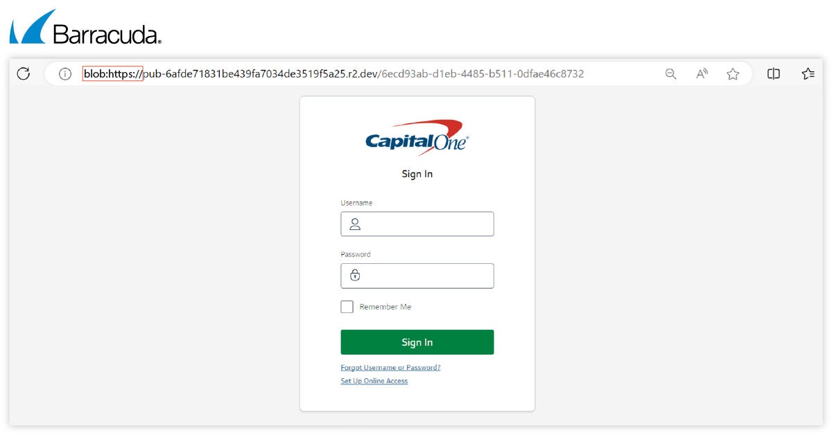 Blob URI phishing page