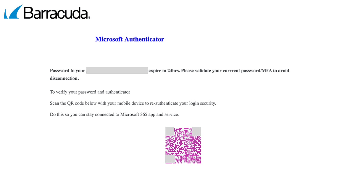 Ejemplo de cómo se ve un código QR dividido en un ataque de phishing