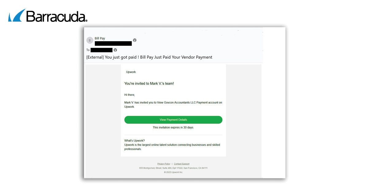 Ejemplo de un ataque por correo electrónico que suplanta la identidad de UpWork