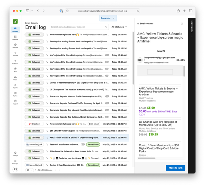 registro unificado de Barracuda Email Protection