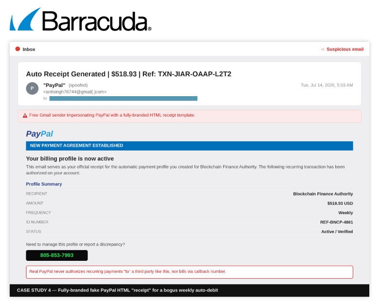 Example of a fake PayPal payment notification