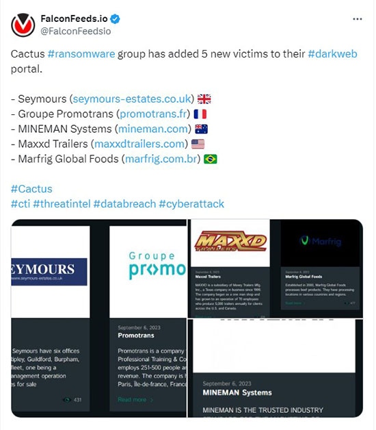 Cactus ransomware lists new victims