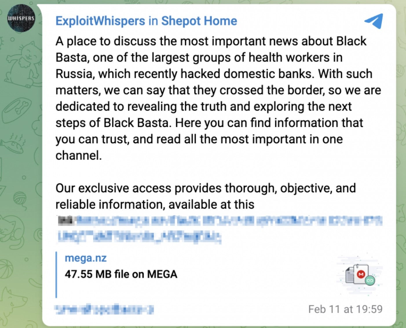 Traducción al inglés de la publicación de Telegram que filtra chats internos de blackbasta (Bleeping Computer)