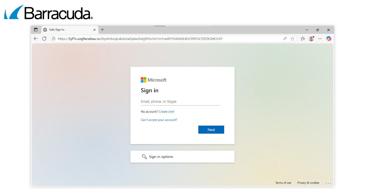 Ejemplo de una página de inicio de sesión falsa de Microsoft utilizada en estos ataques