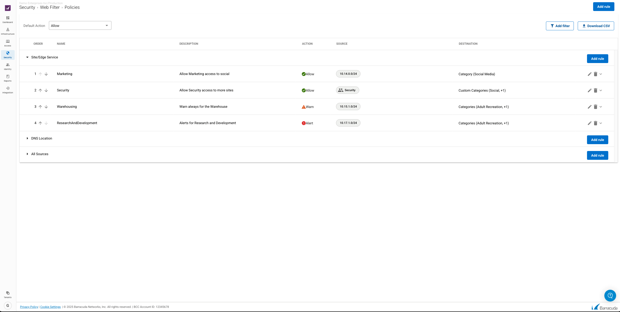 Política de seguridad de Barracuda Web Filter