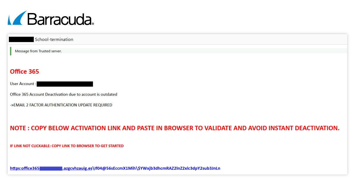 Ejemplo de una URL maliciosa en un correo electrónico de phishing