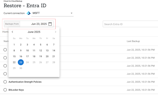 Barracuda Entra ID Backup Premium – Restaurar navegador