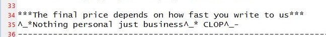 Fragmento de la nota de rescate de Cl0p usando el estilo CLOP^_