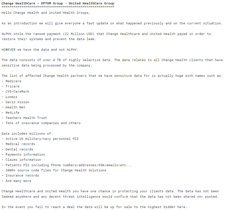 RansomHub demands payment from Change Healthcare RansomHub demands payment from Change Healthcare