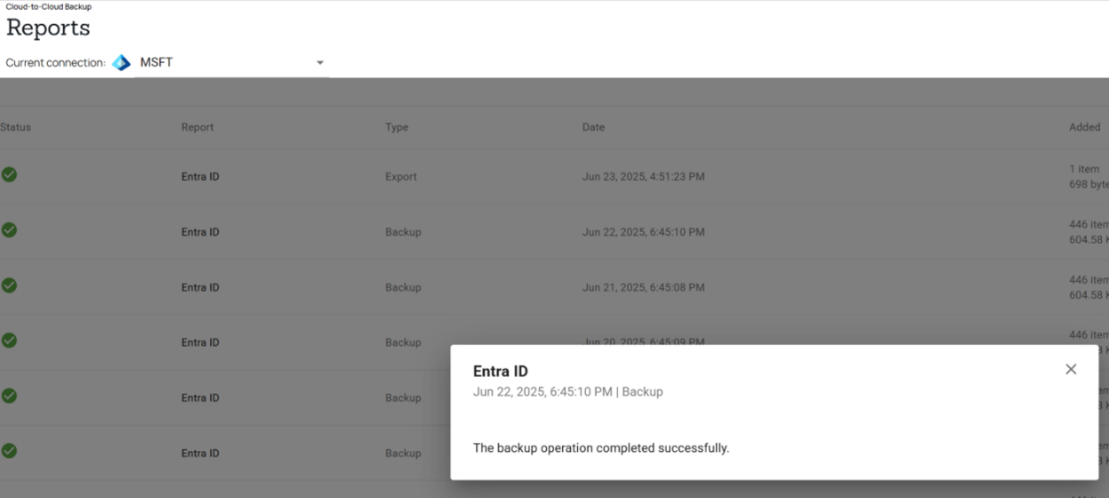 Barracuda Entra ID Backup Premium: notificación de copia de seguridad correcta
