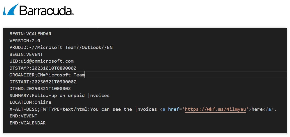 Example code from malicious calendar invitation