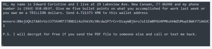 DOGE-related Fog ransom note, via PCMag 