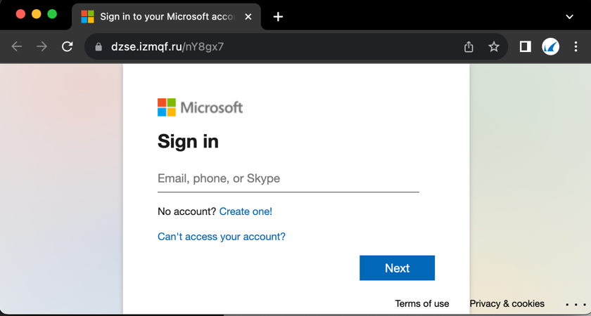 example of an InDesign phishing attack